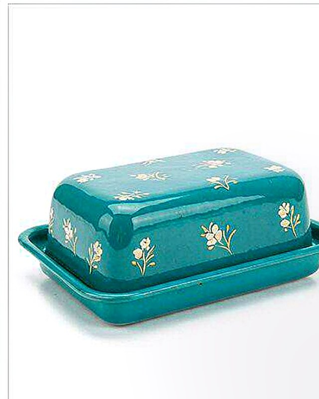 Ditsy Bloom Butter Dish in Teal